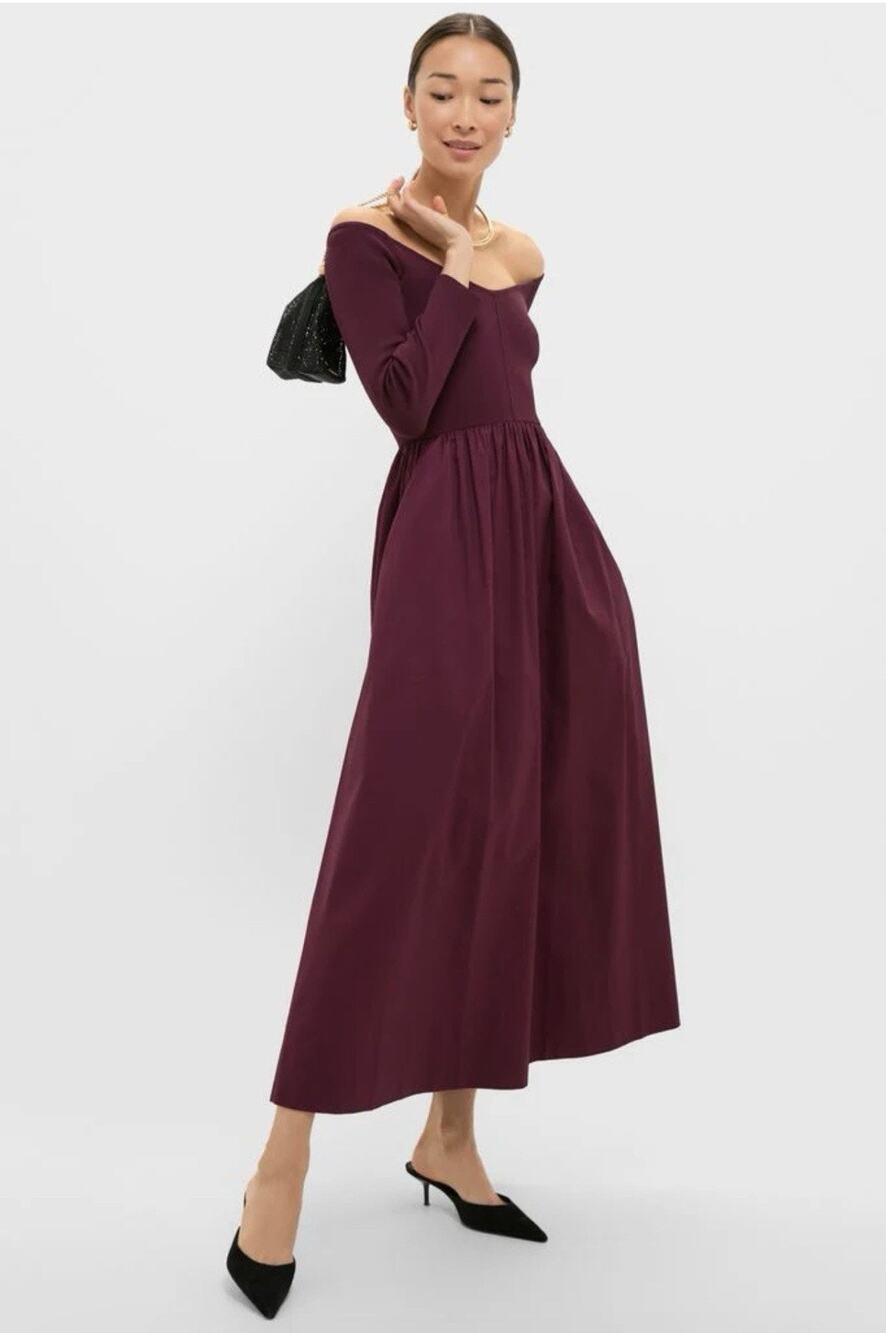 TUCKERNUCK Winetasting Clea Off Shoulder Fit Flare Midi Dress Gown Sz M NWT $198